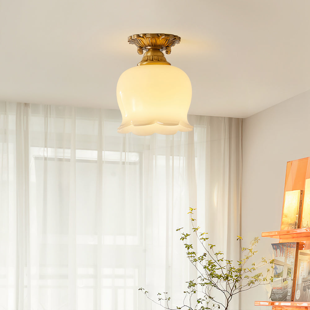 Compact Resin & Brass Flush Mount Ceiling Fixture 6 in Diameter Ambient Room Light E26 Base Bedroom Living Room Dining Kitchen Hallway Entry
