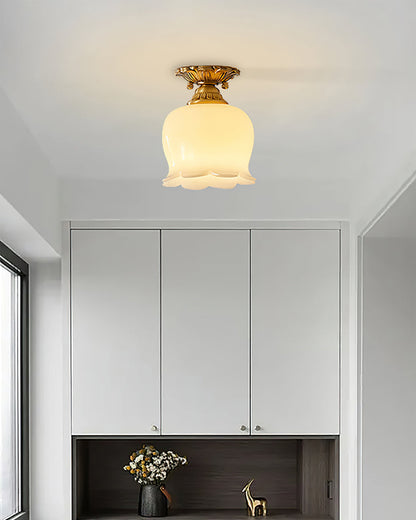 Compact Resin & Brass Flush Mount Ceiling Fixture 6 in Diameter Ambient Room Light E26 Base Bedroom Living Room Dining Kitchen Hallway Entry
