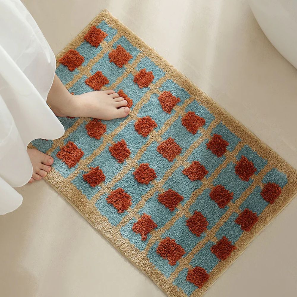 Mosaic Bath Mat - Soft Fabric, Non-Slip Design, Moroccan Pattern