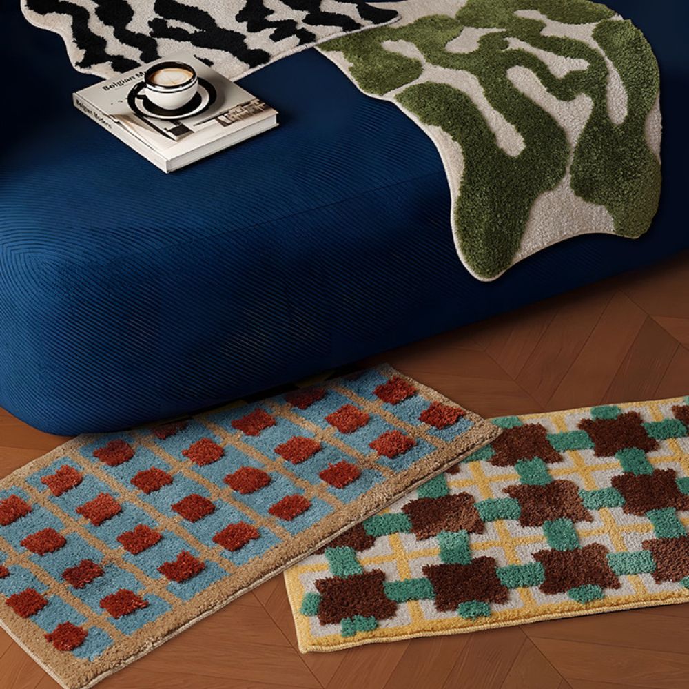 Mosaic Bath Mat - Soft Fabric, Non-Slip Design, Moroccan Pattern