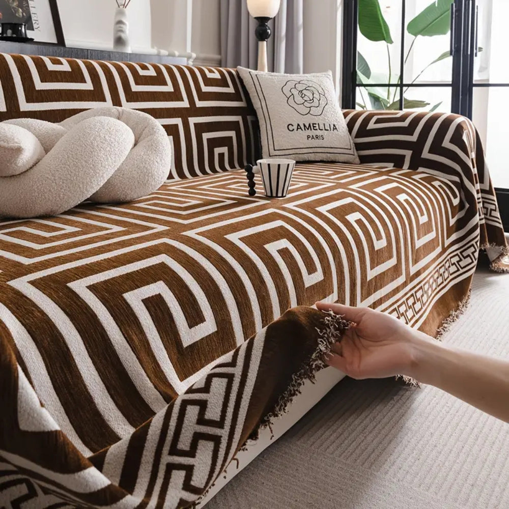Mosaaic Sofa Cover - Chenille, Bohemian Tassels, Durable Slipcover