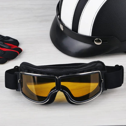 Vintage Motorcycle Goggles with UV Protection & Shatterproof Lens for Bikes, Scooters & Classic Rides
