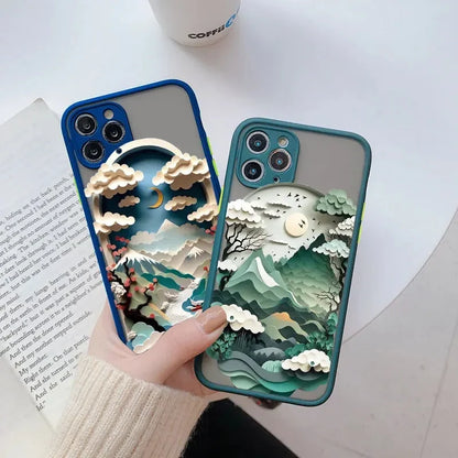 Silicone iPhone Case with Nature Scene Artwork – Shock-Absorbing Protection for iPhone 11-17 Series