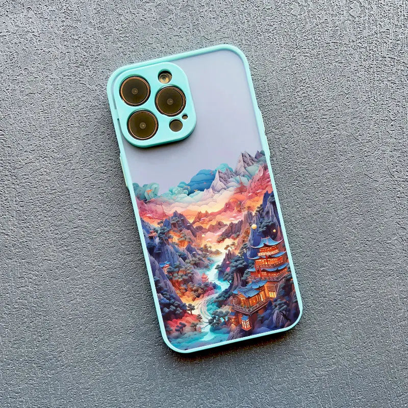 Silicone iPhone Case with Nature Scene Artwork – Shock-Absorbing Protection for iPhone 11-17 Series