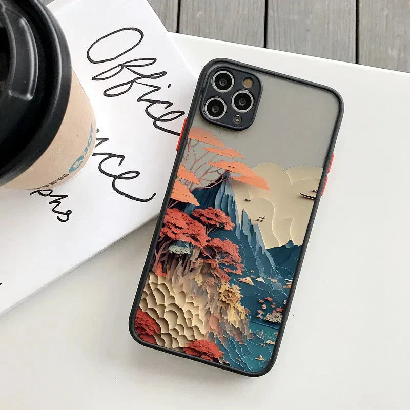 Silicone iPhone Case with Nature Scene Artwork – Shock-Absorbing Protection for iPhone 11-17 Series