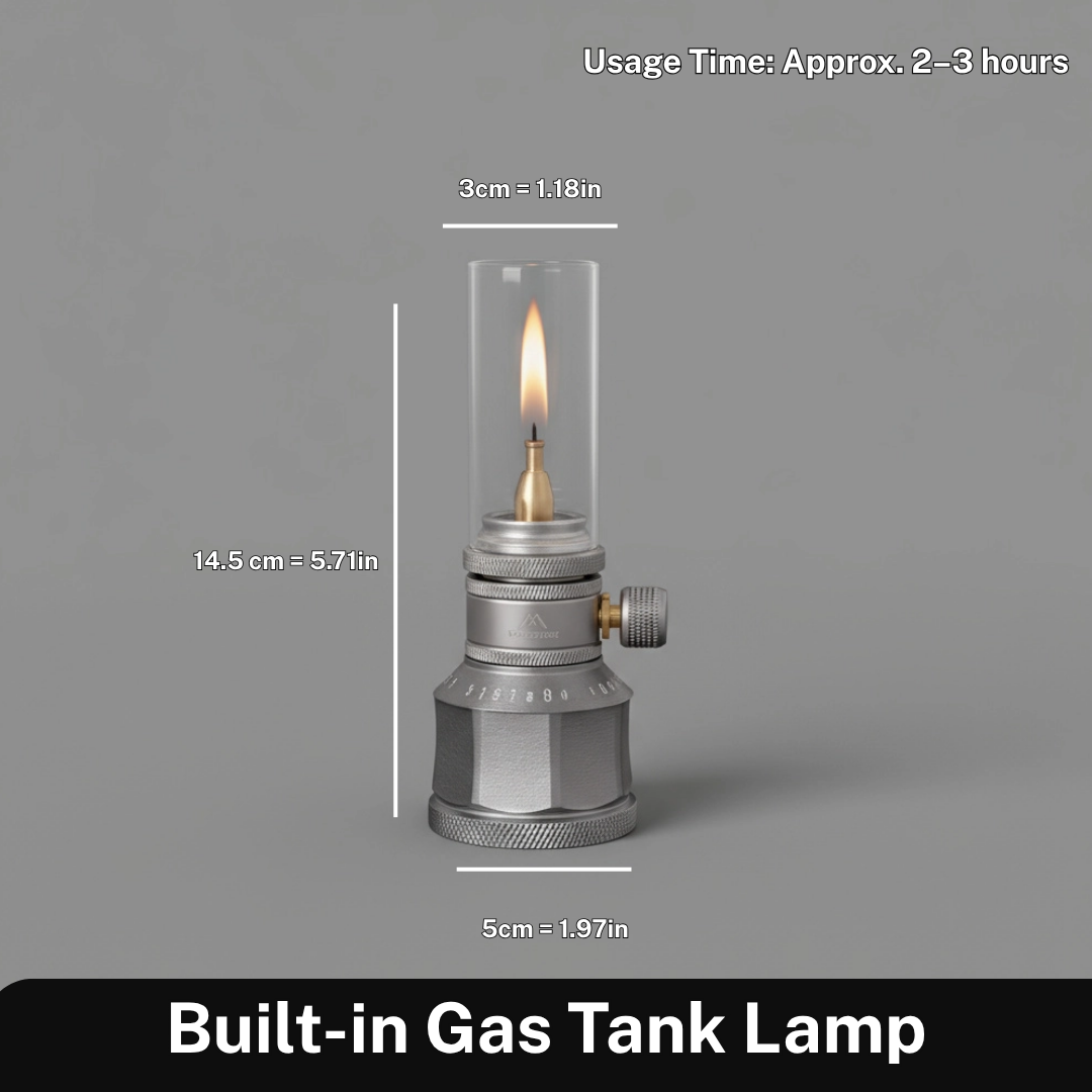 Butane Gas Lantern Aluminum Portable Outdoor Light Camping Hiking Backpacking Adjustable Flame Manual Ignition Vintage Design Travel Gear Em