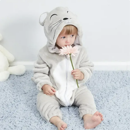 Costume une-pièce doux pour bébé en forme d’animal avec capuche – Tenue en polaire à fermeture éclair intégrale pour nourrissons et tout-petits – Maison, sorties et séances photo