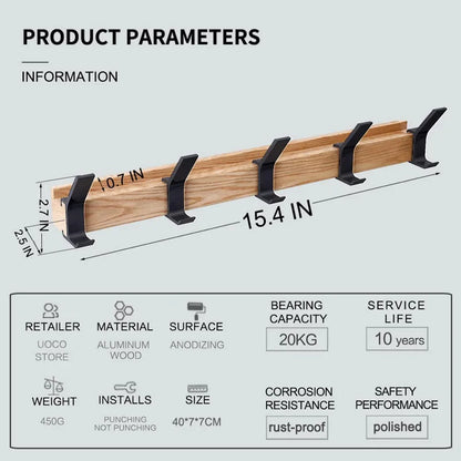 Scandinavian Style Wooden Coat Rack with Adjustable Double Hooks