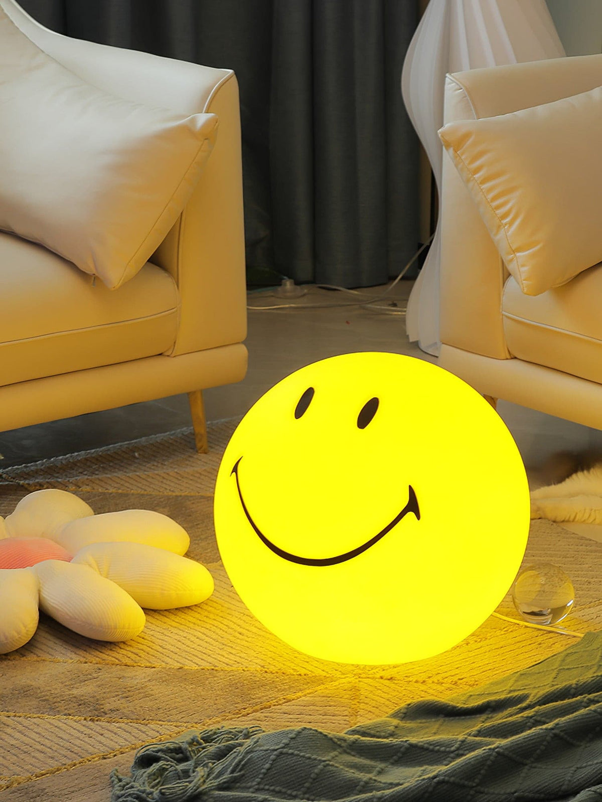 Cheerful Glow Night Light for Kids | 9 in Polypropylene LED Desk Lamp Yellow USB Rechargeable Bedside Reading Light Playroom Decor Nursery A