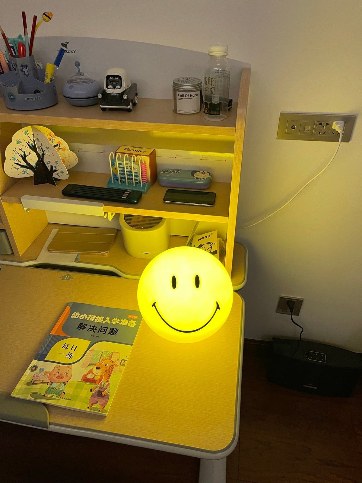 Cheerful Glow Night Light for Kids | 9 in Polypropylene LED Desk Lamp Yellow USB Rechargeable Bedside Reading Light Playroom Decor Nursery A