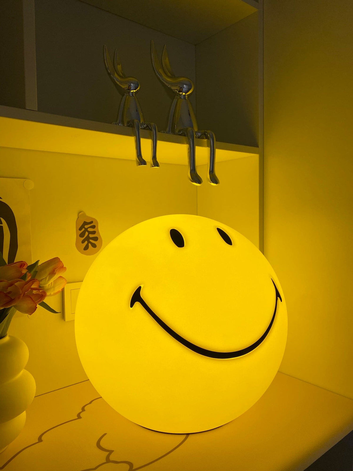 Cheerful Glow Night Light for Kids | 9 in Polypropylene LED Desk Lamp Yellow USB Rechargeable Bedside Reading Light Playroom Decor Nursery A
