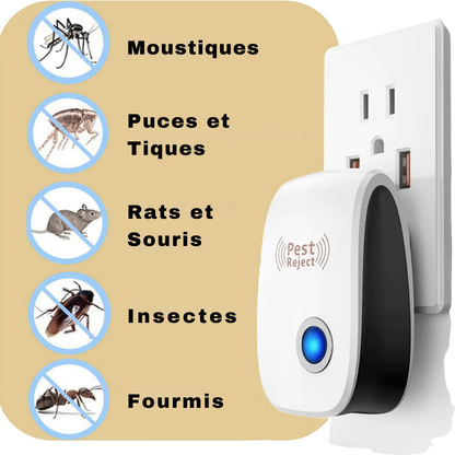 Répulsif antiparasitaire à ultrasons à brancher pour souris, rats, insectes et rongeurs, intérieur et extérieur, sans danger pour les enfants et les animaux domestiques, protection de la maison sans produits chimiques