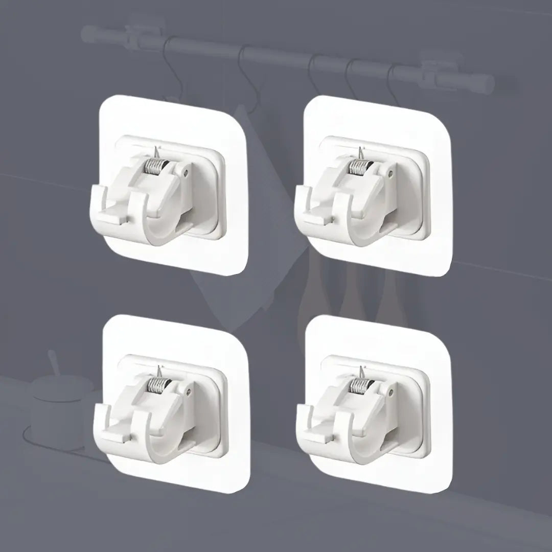 Adhesive Curtain Rod Holders No-Drill Wall Brackets 4-Pack for Windows & Drapery Damage-Free Installation Quick Mount