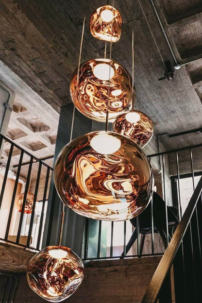 Reflective Globe Pendant Light Fixture with Adjustable Drop | Metal Hanging Ceiling Lamp for Kitchen Island Dining Room Living Space | Avail