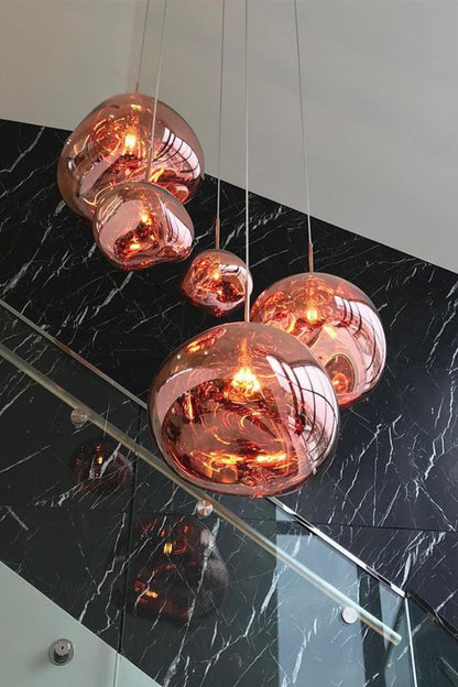 Reflective Globe Pendant Light Fixture with Adjustable Drop | Metal Hanging Ceiling Lamp for Kitchen Island Dining Room Living Space | Avail