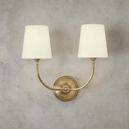 Articulated Arm Wall Lamp with Fabric Shades for Bedroom Reading Nook Hallway Accent Task Lighting Adjustable Sconce Fixture Metal Brass Fin