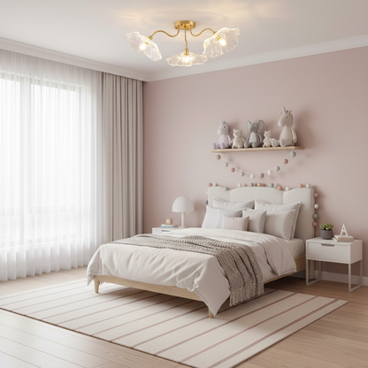 Frosted Glass Floral Flush Mount Ceiling Fixture 3-6 Light Semi-Flush Fixture for Bedroom Living Room Dining Room | Modern Decorative Overhe