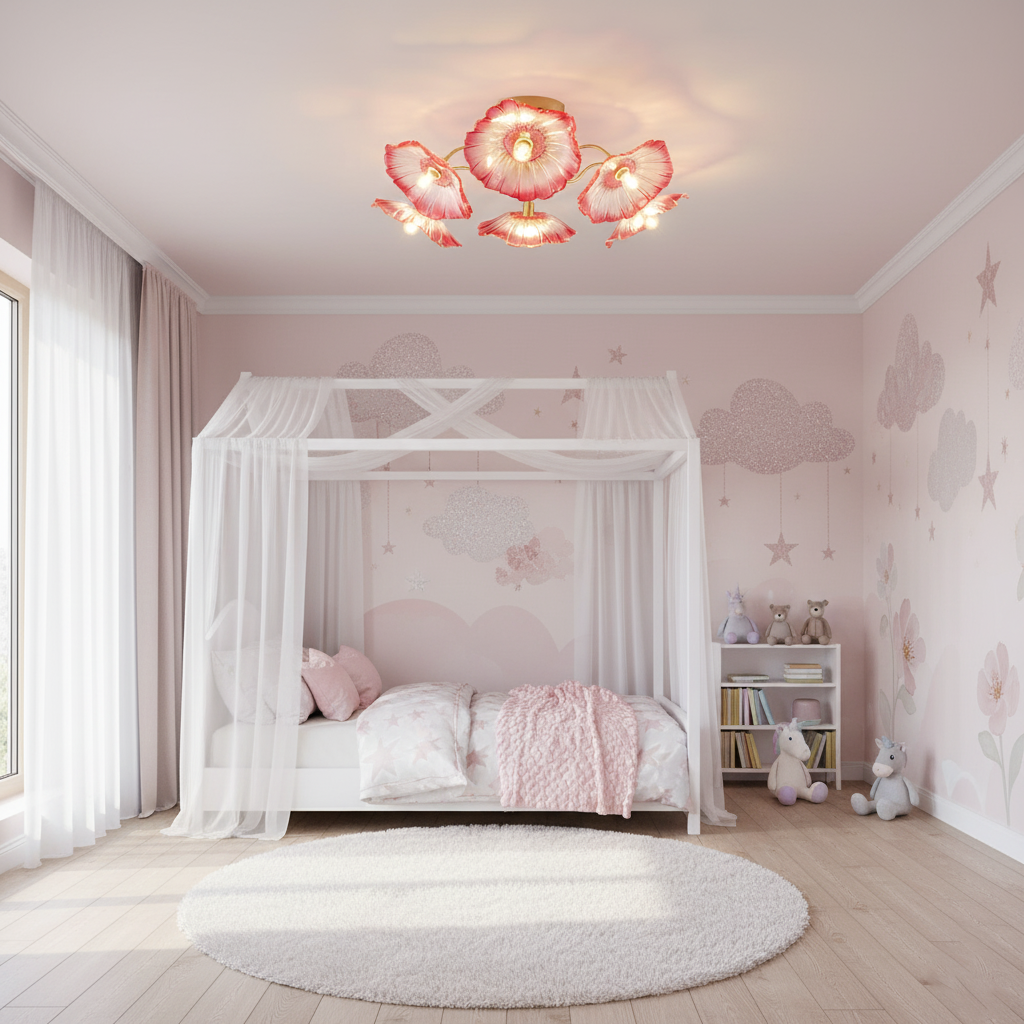 Frosted Glass Floral Flush Mount Ceiling Fixture 3-6 Light Semi-Flush Fixture for Bedroom Living Room Dining Room | Modern Decorative Overhe