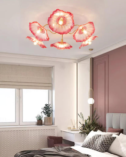 Frosted Glass Floral Flush Mount Ceiling Fixture 3-6 Light Semi-Flush Fixture for Bedroom Living Room Dining Room | Modern Decorative Overhe
