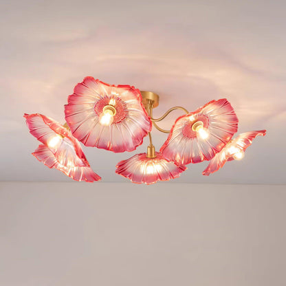 Frosted Glass Floral Flush Mount Ceiling Fixture 3-6 Light Semi-Flush Fixture for Bedroom Living Room Dining Room | Modern Decorative Overhe