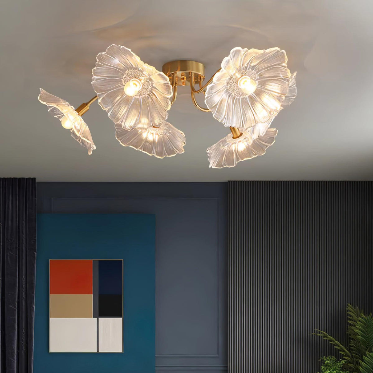 Frosted Glass Floral Flush Mount Ceiling Fixture 3-6 Light Semi-Flush Fixture for Bedroom Living Room Dining Room | Modern Decorative Overhe