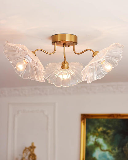 Frosted Glass Floral Flush Mount Ceiling Fixture 3-6 Light Semi-Flush Fixture for Bedroom Living Room Dining Room | Modern Decorative Overhe
