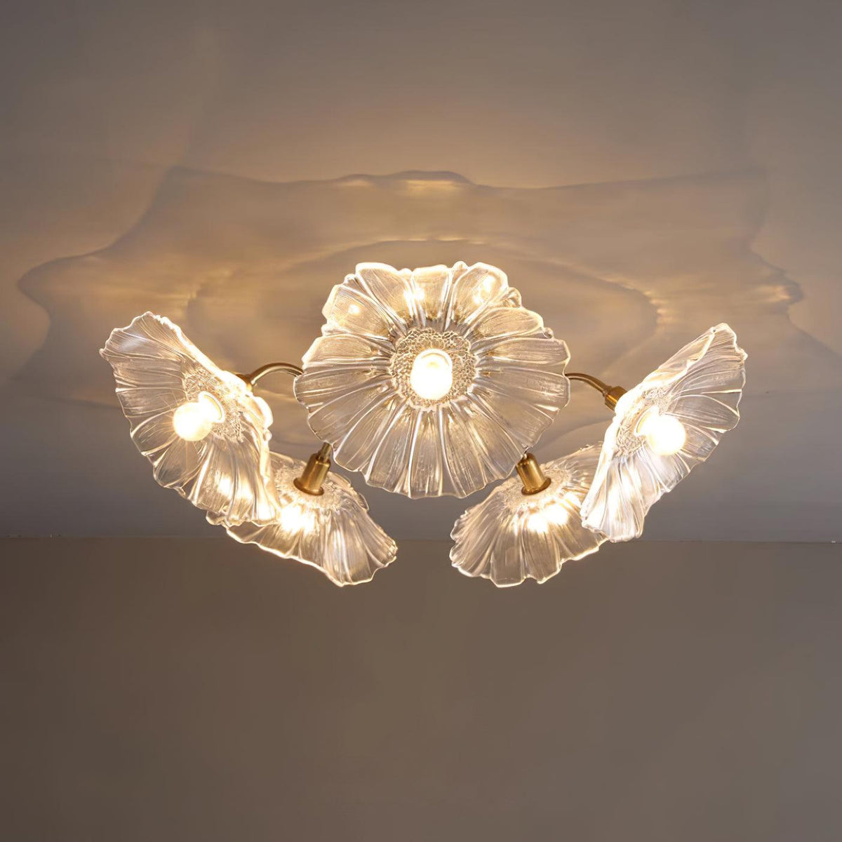 Frosted Glass Floral Flush Mount Ceiling Fixture 3-6 Light Semi-Flush Fixture for Bedroom Living Room Dining Room | Modern Decorative Overhe