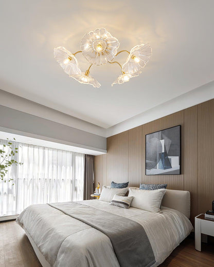 Frosted Glass Floral Flush Mount Ceiling Fixture 3-6 Light Semi-Flush Fixture for Bedroom Living Room Dining Room | Modern Decorative Overhe