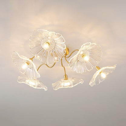 Frosted Glass Floral Flush Mount Ceiling Fixture 3-6 Light Semi-Flush Fixture for Bedroom Living Room Dining Room | Modern Decorative Overhe