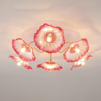Frosted Glass Floral Flush Mount Ceiling Fixture 3-6 Light Semi-Flush Fixture for Bedroom Living Room Dining Room | Modern Decorative Overhe