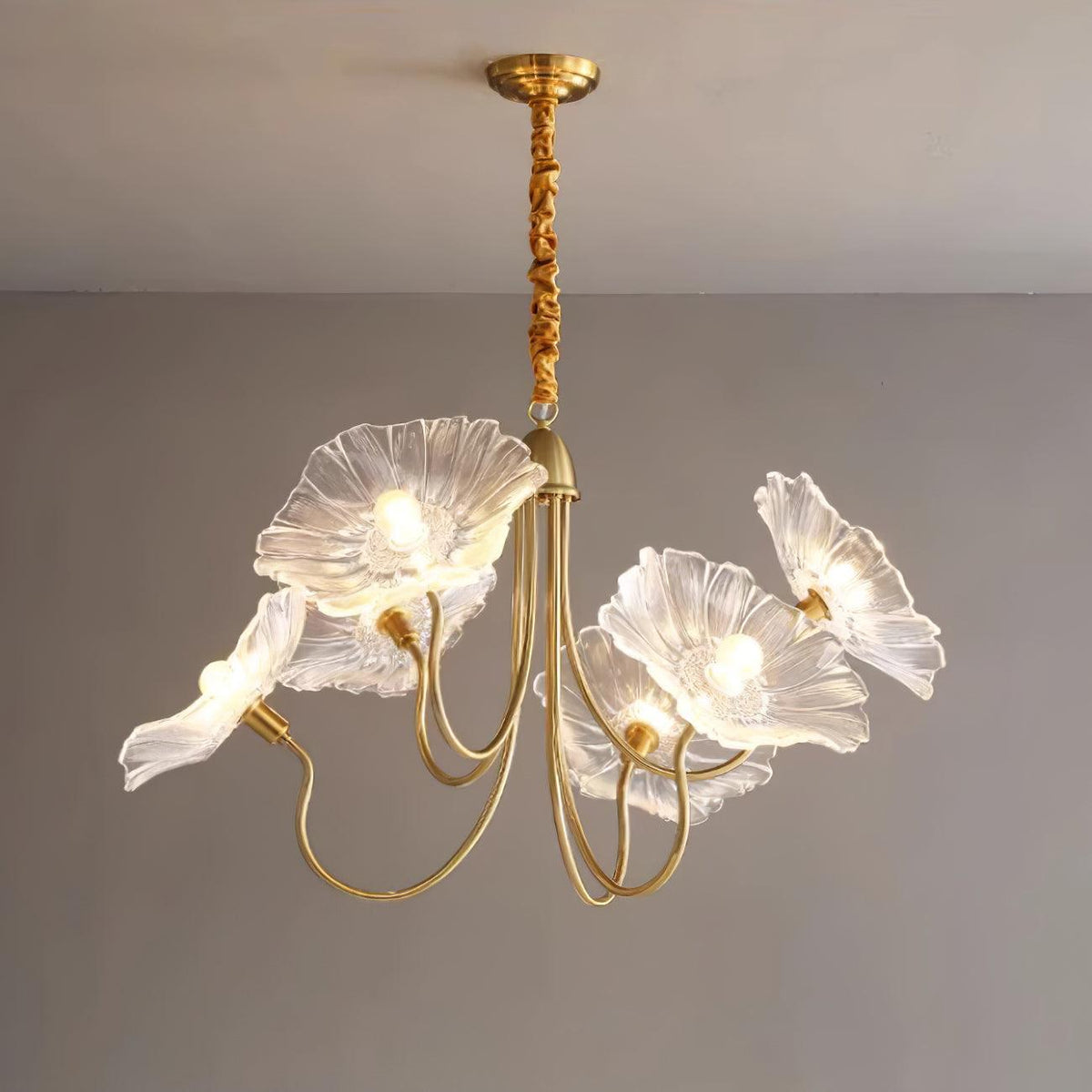 Frosted Glass Floral Pendant Light 35 in Multi-Arm Hanging Fixture Clear Pink Gold Overhead Illumination Dining Living Foyer Entry Modern In