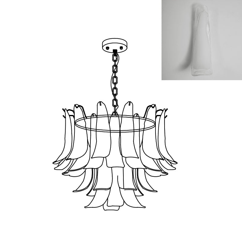 Multi-Arm Glass Pendant Light Fixture with E14 Sockets – Adjustable Height Hanging Lamp for Dining Room, Foyer & Living Room – Metal Frame w