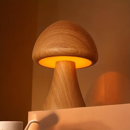 Mushroom Table Lamp - Wooden, USB-C Rechargeable LED Lights