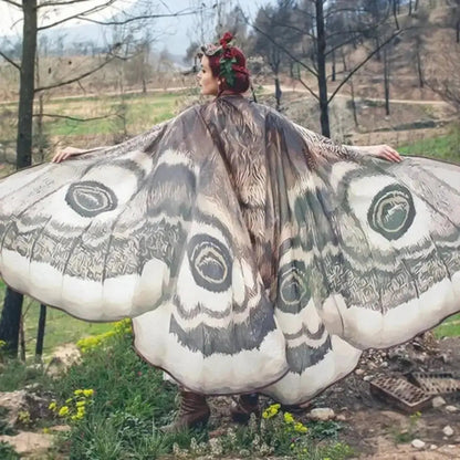 Moth Wing Cape Gray Nature-Inspired Costume Shawl for Festivals Photoshoots Halloween Performances Dance Parties Cosplay Events