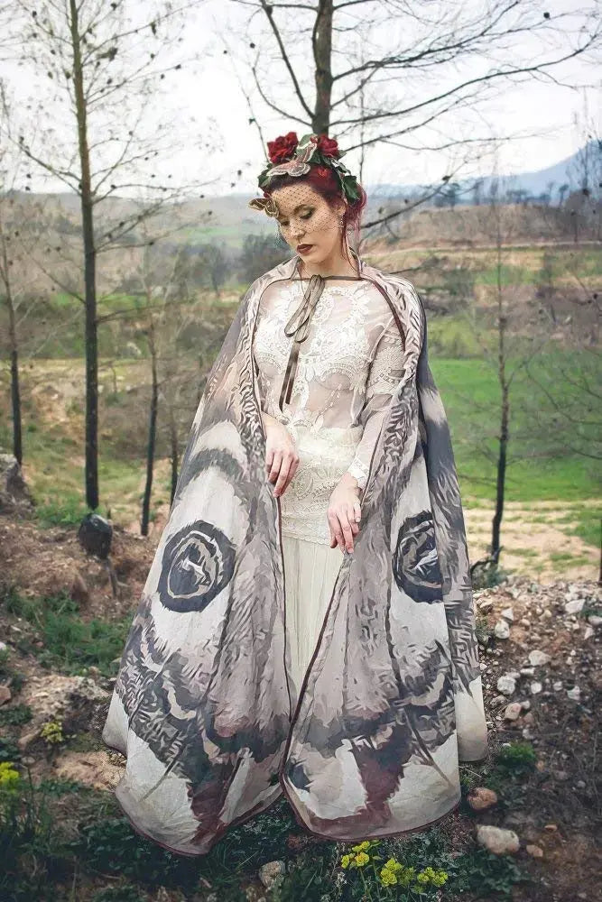 Moth Wing Cape Gray Nature-Inspired Costume Shawl for Festivals Photoshoots Halloween Performances Dance Parties Cosplay Events