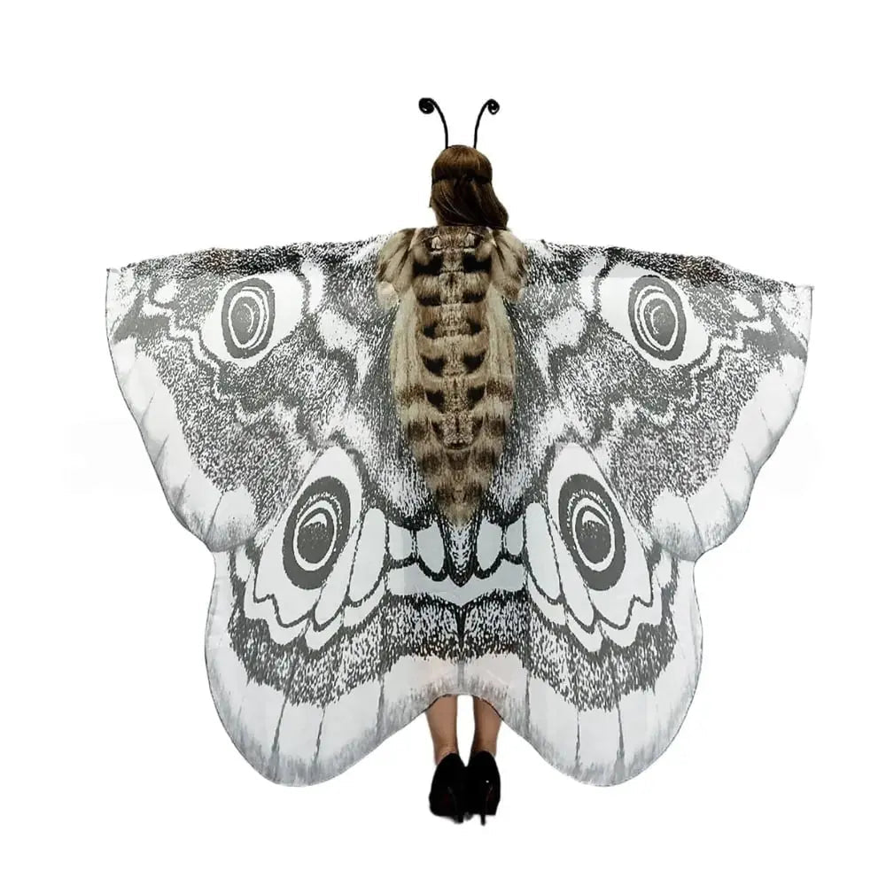 Moth Wing Cape Gray Nature-Inspired Costume Shawl for Festivals Photoshoots Halloween Performances Dance Parties Cosplay Events