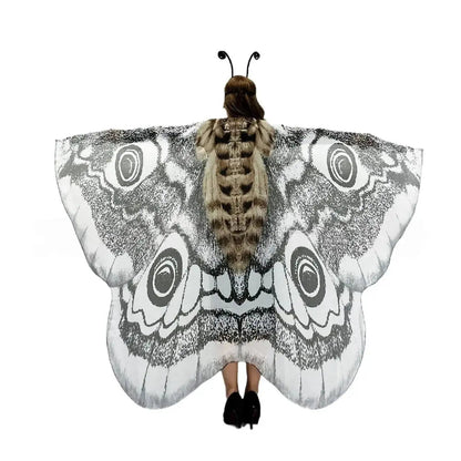 Moth Wing Cape Gray Nature-Inspired Costume Shawl for Festivals Photoshoots Halloween Performances Dance Parties Cosplay Events