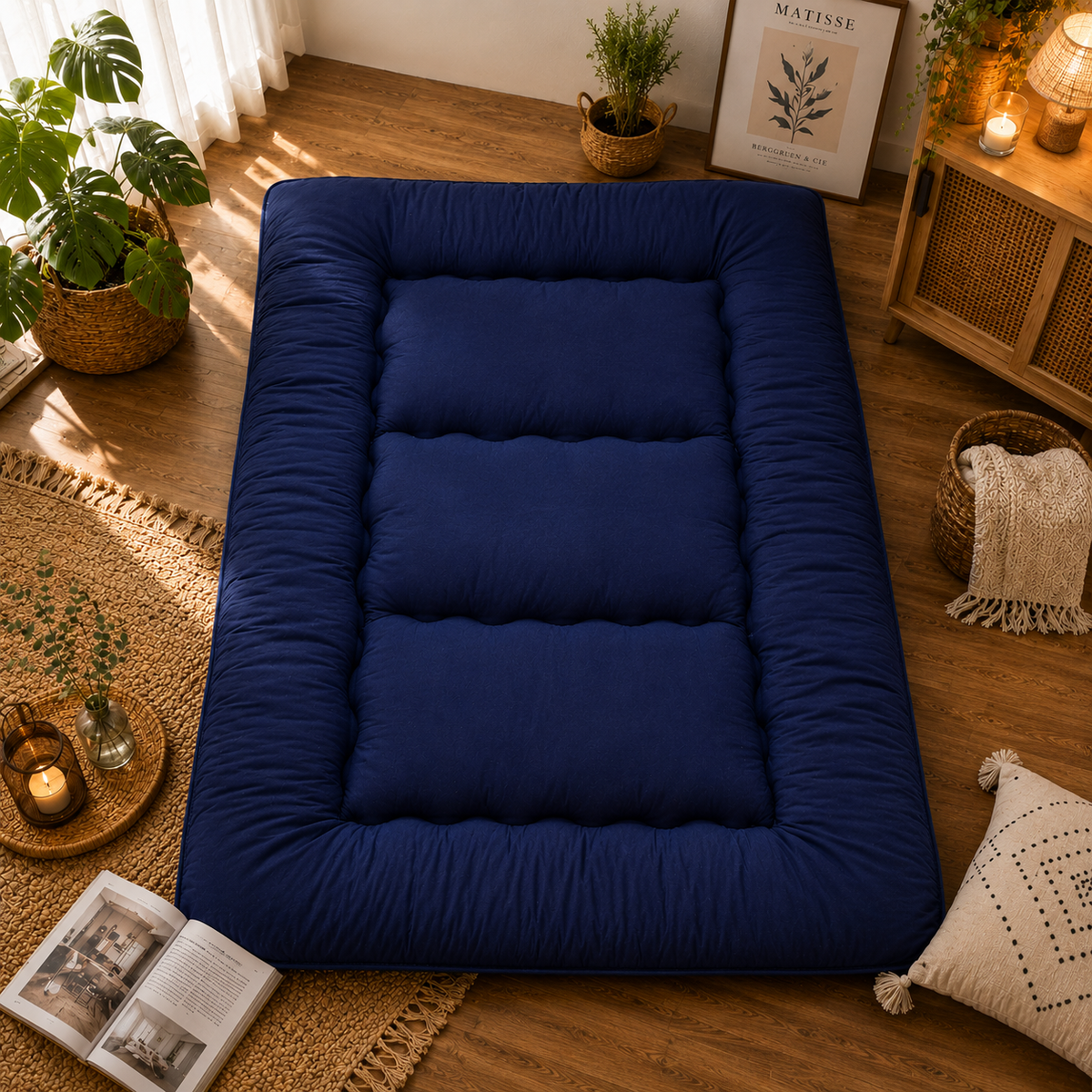 Matelas de sol pliable de 10 cm d'épaisseur, futon japonais enroulable, matelas pliant matelassé lavable