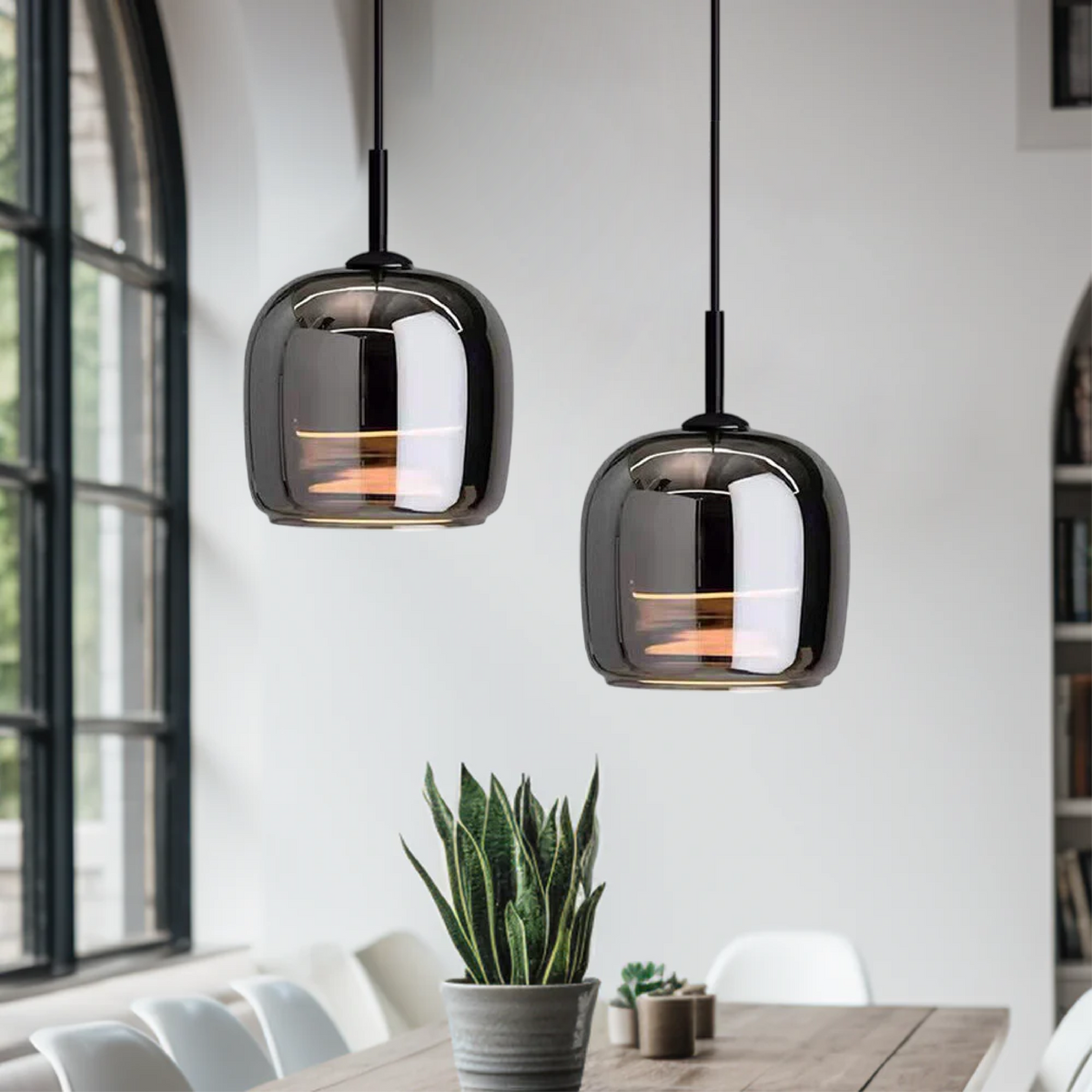 Smoky Glass Drop Ceiling Light E27 Socket Black Finish Adjustable Cord for Kitchen Island Bedroom Dining Room Scandinavian Minimal Style Hom