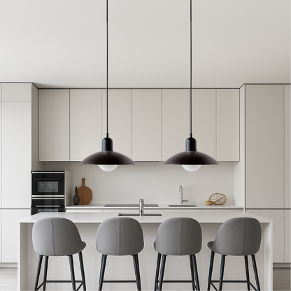 Iron Dome Pendant Light 12.6 in Adjustable Cable Warm LED Kitchen Island Dining Room Overhead Fixture Modern Two-Tone Hanging Lamp for Conte