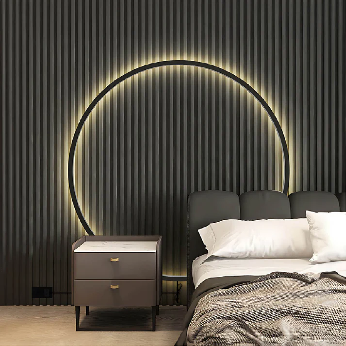 Applique murale LED circulaire en fer noir, alimentée par USB, 12-31 pouces, éclairage d'ambiance Halo pour chambre, salon, couloir, luminaire moderne à lueur indirecte