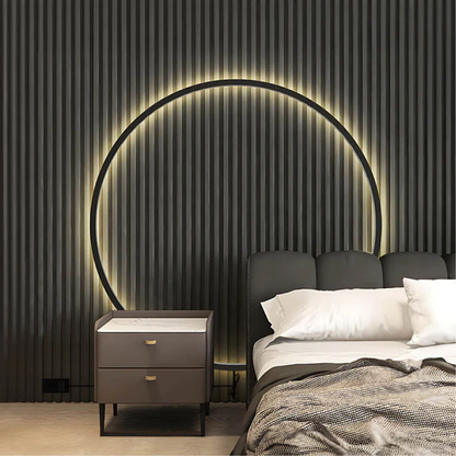 Applique murale LED circulaire en fer noir, alimentée par USB, 12-31 pouces, éclairage d'ambiance Halo pour chambre, salon, couloir, luminaire moderne à lueur indirecte