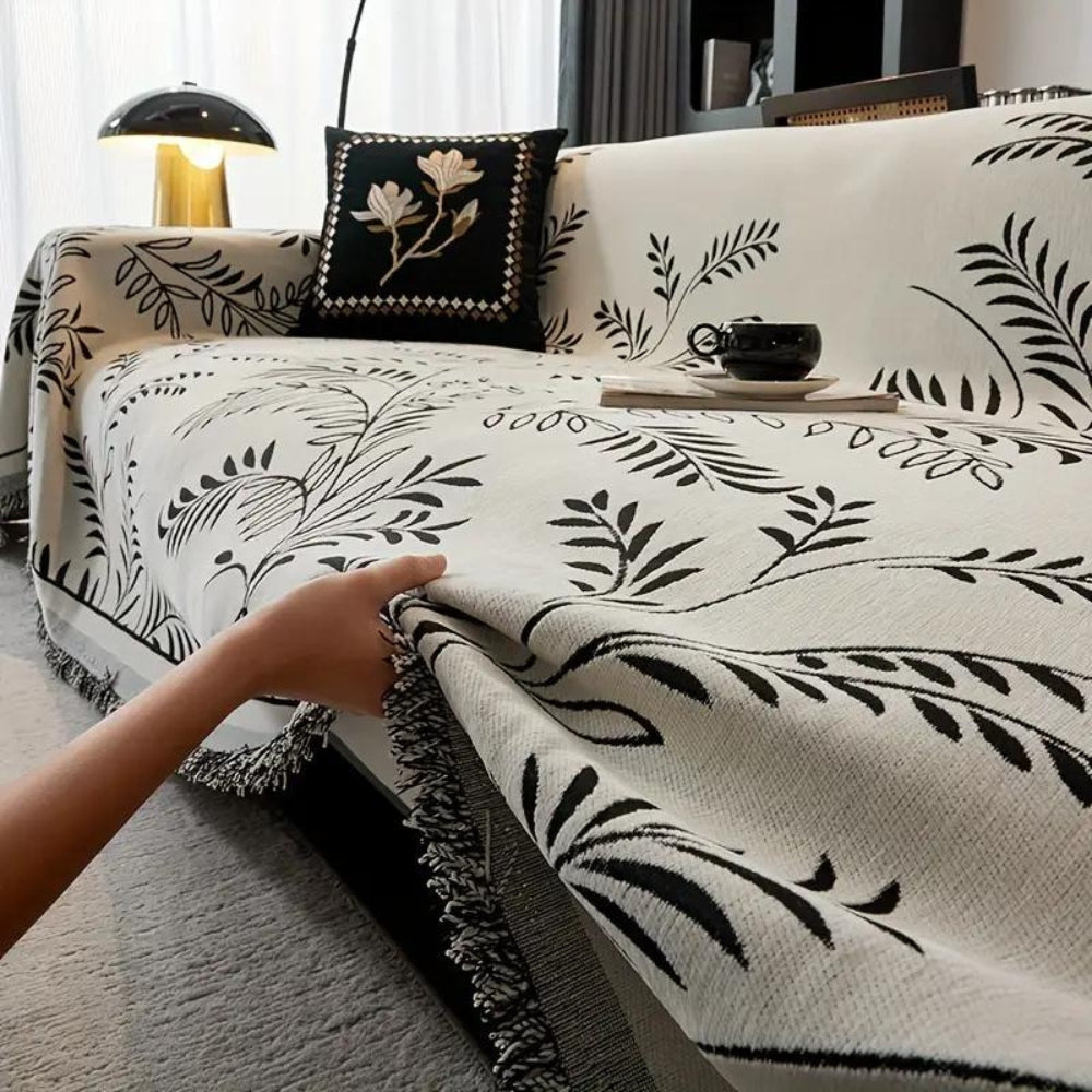 Natura Chenille Sofa Cover - Cotton Blend, Non-Slip, Stylish Tassels