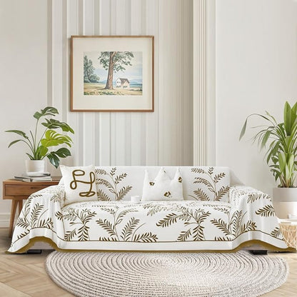 Natura Chenille Sofa Cover - Cotton Blend, Non-Slip, Stylish Tassels