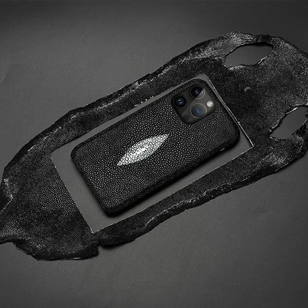 Authentic Stingray Skin Phone Case for iPhone 17 Pro Max 16 15 14 13 12 11 Shock Absorbent Premium Leather Cover Anti-Fingerprint