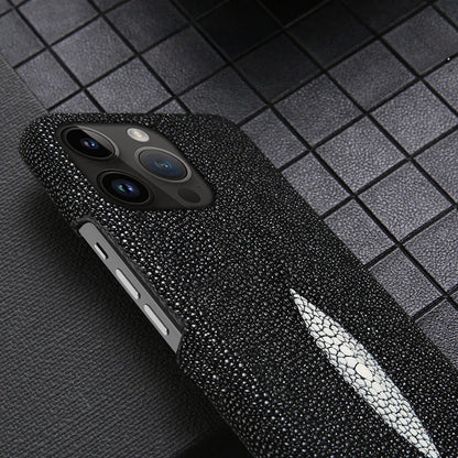 Authentic Stingray Skin Phone Case for iPhone 17 Pro Max 16 15 14 13 12 11 Shock Absorbent Premium Leather Cover Anti-Fingerprint