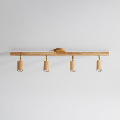 Multi-Head Track Spotlight with Wooden Shades for Kitchen, Dining Room & Living Room | Adjustable LED Rail Fixture | Rustic Farmhouse Ceilin