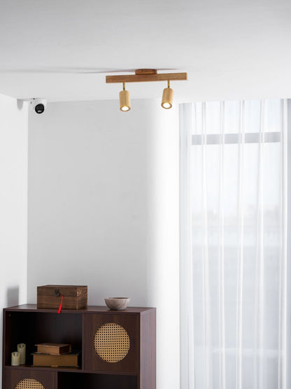 Multi-Head Track Spotlight with Wooden Shades for Kitchen, Dining Room & Living Room | Adjustable LED Rail Fixture | Rustic Farmhouse Ceilin