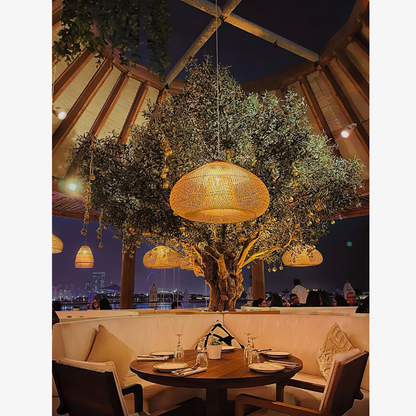 Charme naturel | Suspension en rotin à hauteur réglable | Luminaire suspendu de cuisine chaleureux pour une ambiance cosy