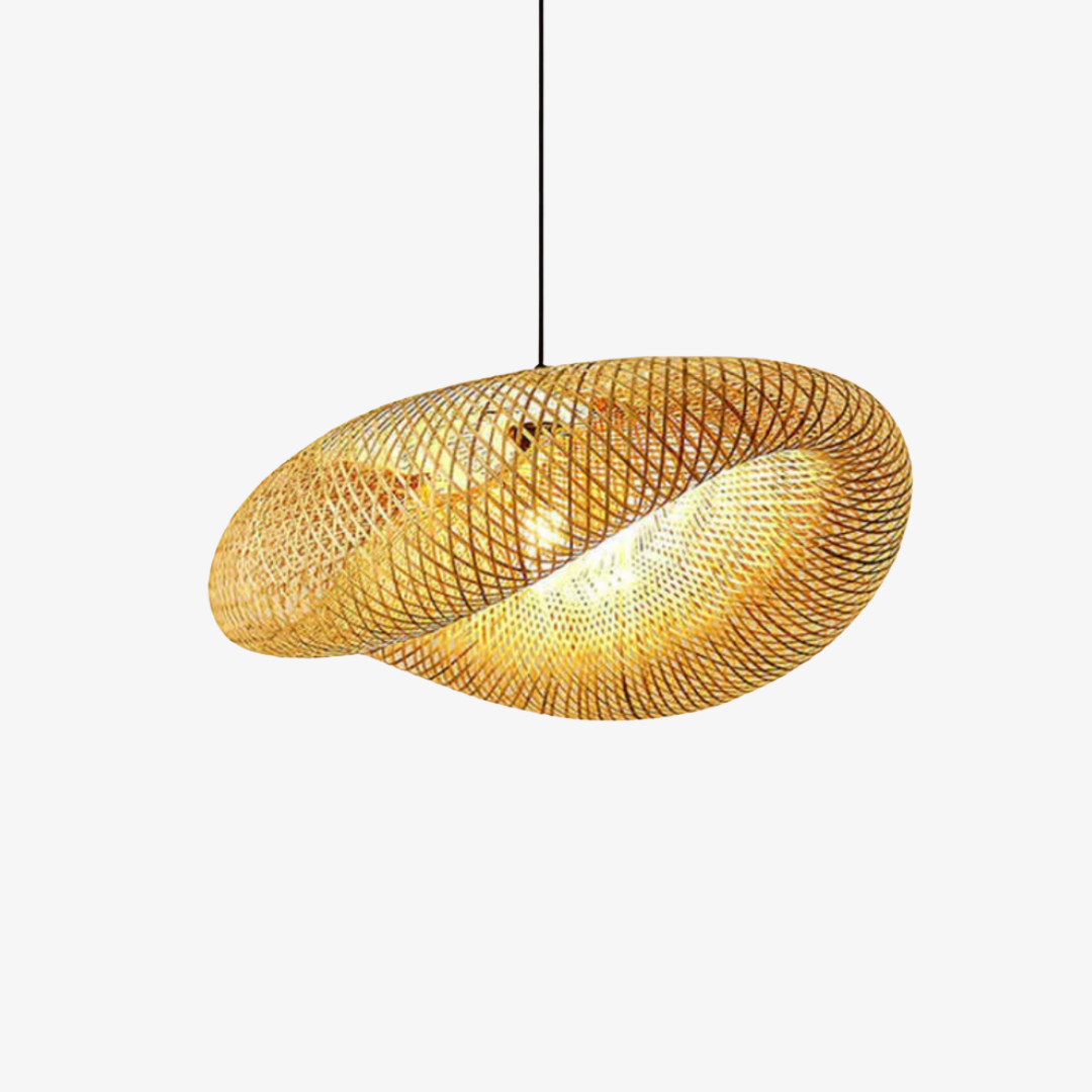 Élégance naturelle | Suspension en rotin à hauteur réglable | Design en bambou organique pour un éclairage de cuisine chaleureux